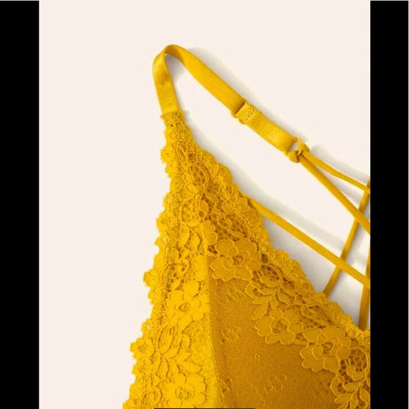 PLUS SIZE MUSTARD YELLOW FLORAL LACE LATTICE BRALE - Picture 4 of 7